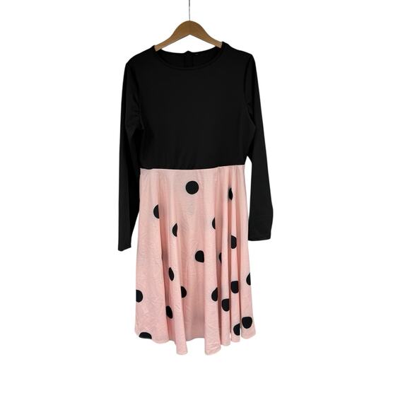 SHEIN Long Sleeve Pink Black Long Sleeve Polka Dot Dress Poodle Skirt Womens XL - Picture 2 of 6